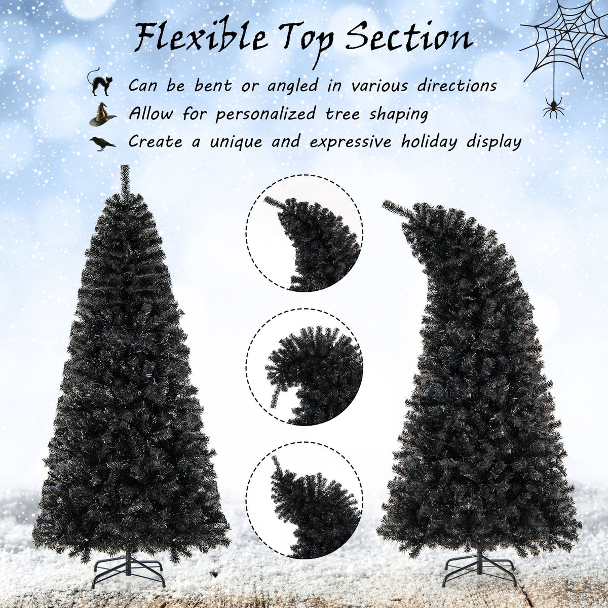 6/7 FT Artificial Christmas Tree with Bendable Top Section and Warm Light-7 ft-Christmas Trees-DECOROLALA