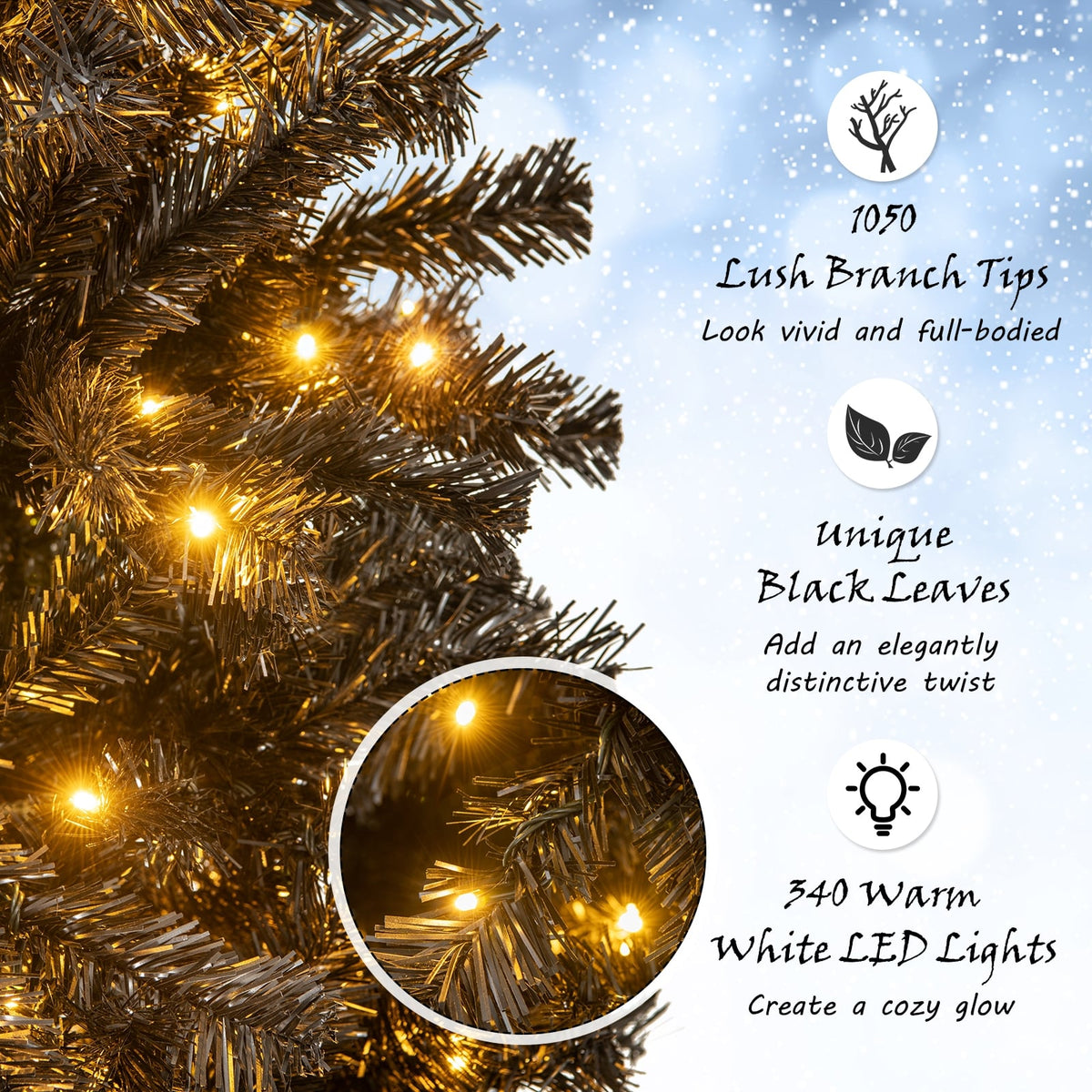 6/7 FT Artificial Christmas Tree with Bendable Top Section and Warm Light-7 ft-Christmas Trees-DECOROLALA