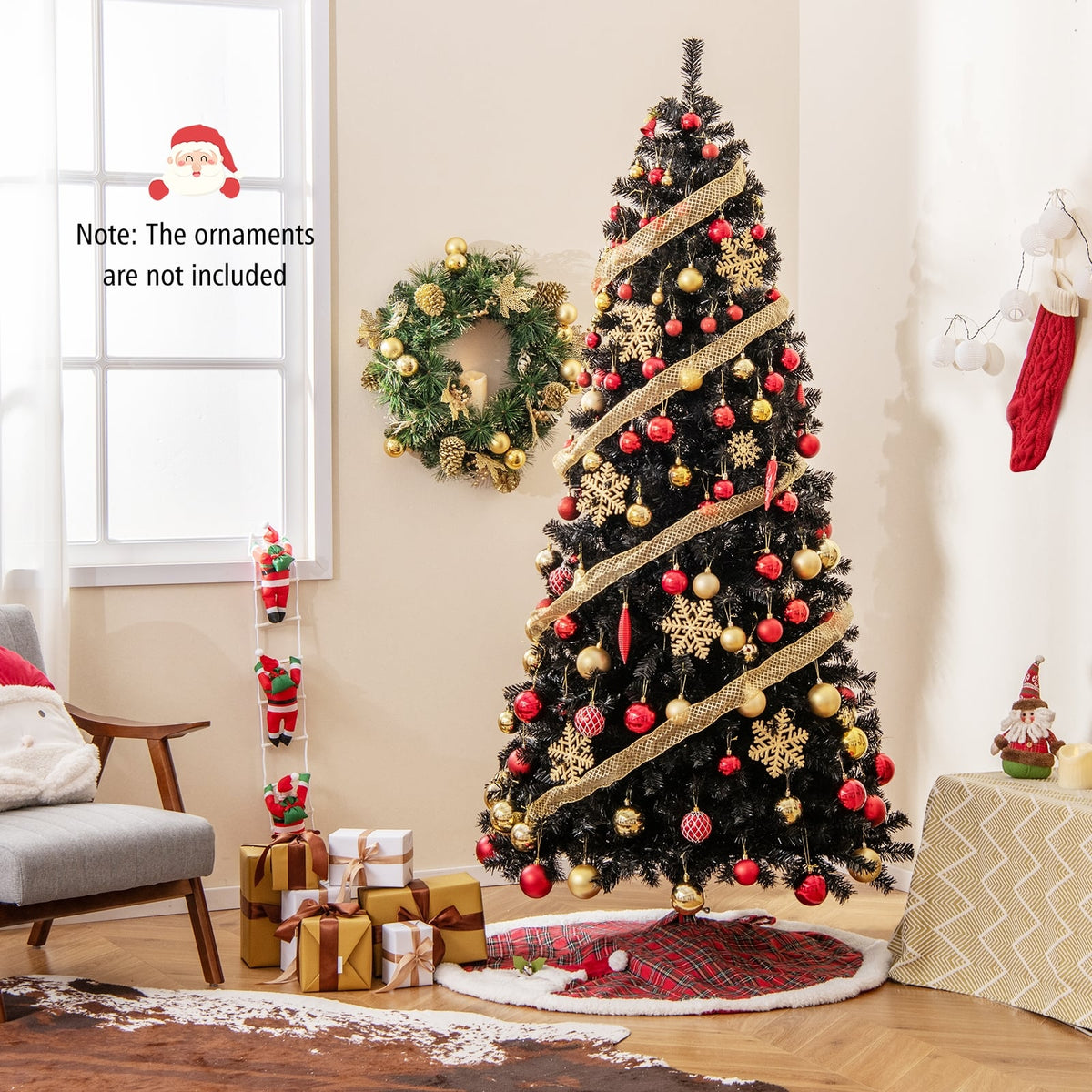 6/7 FT Artificial Christmas Tree with Bendable Top Section and Warm Light-7 ft-Christmas Trees-DECOROLALA