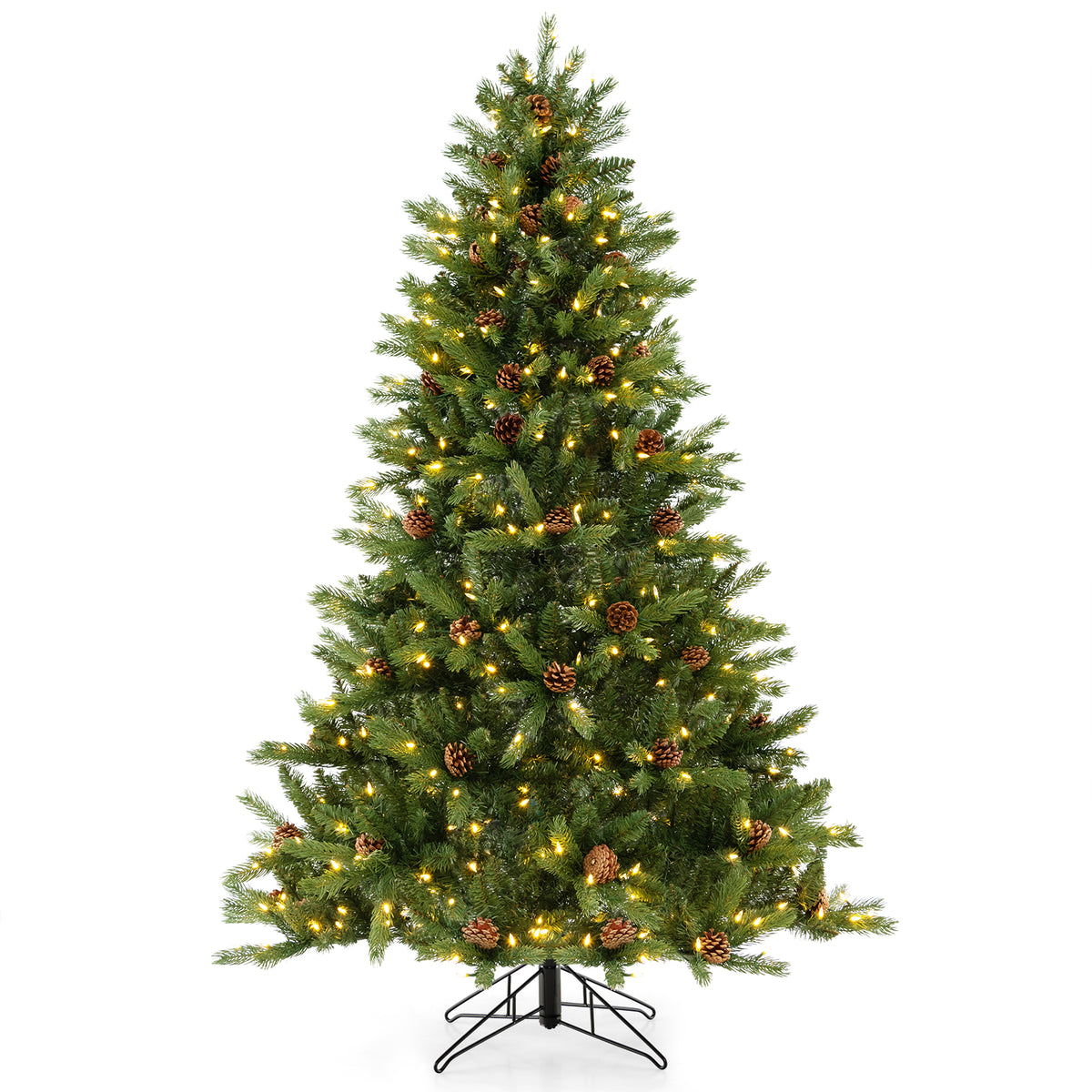 6/7 FT Artificial Christmas Tree with Pine Cones and Adjustable Brightness-6 ft-Christmas Trees-DECOROLALA