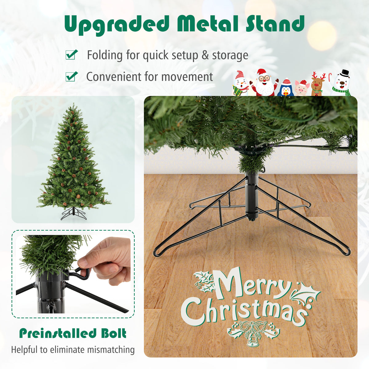 6/7 FT Artificial Christmas Tree with Pine Cones and Adjustable Brightness-6 ft-Christmas Trees-DECOROLALA