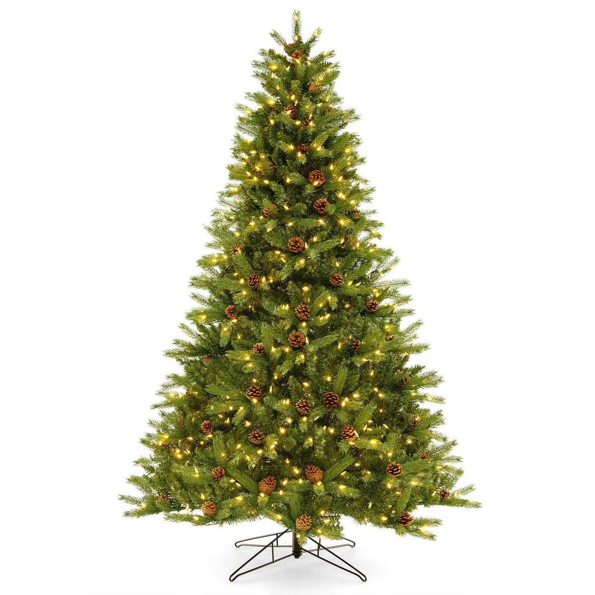 6/7 FT Artificial Christmas Tree with Pine Cones and Adjustable Brightness-7 ft-Christmas Trees-DECOROLALA