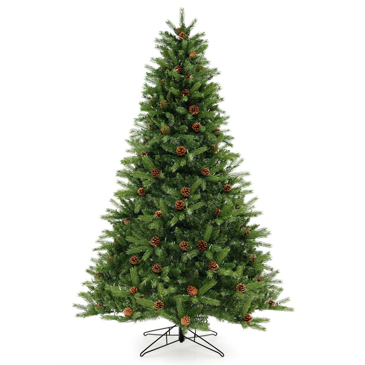 6/7 FT Artificial Christmas Tree with Pine Cones and Adjustable Brightness-7 ft-Christmas Trees-DECOROLALA