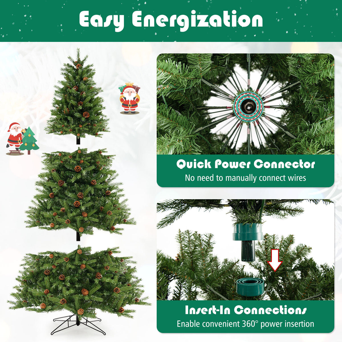 6/7 FT Artificial Christmas Tree with Pine Cones and Adjustable Brightness-7 ft-Christmas Trees-DECOROLALA