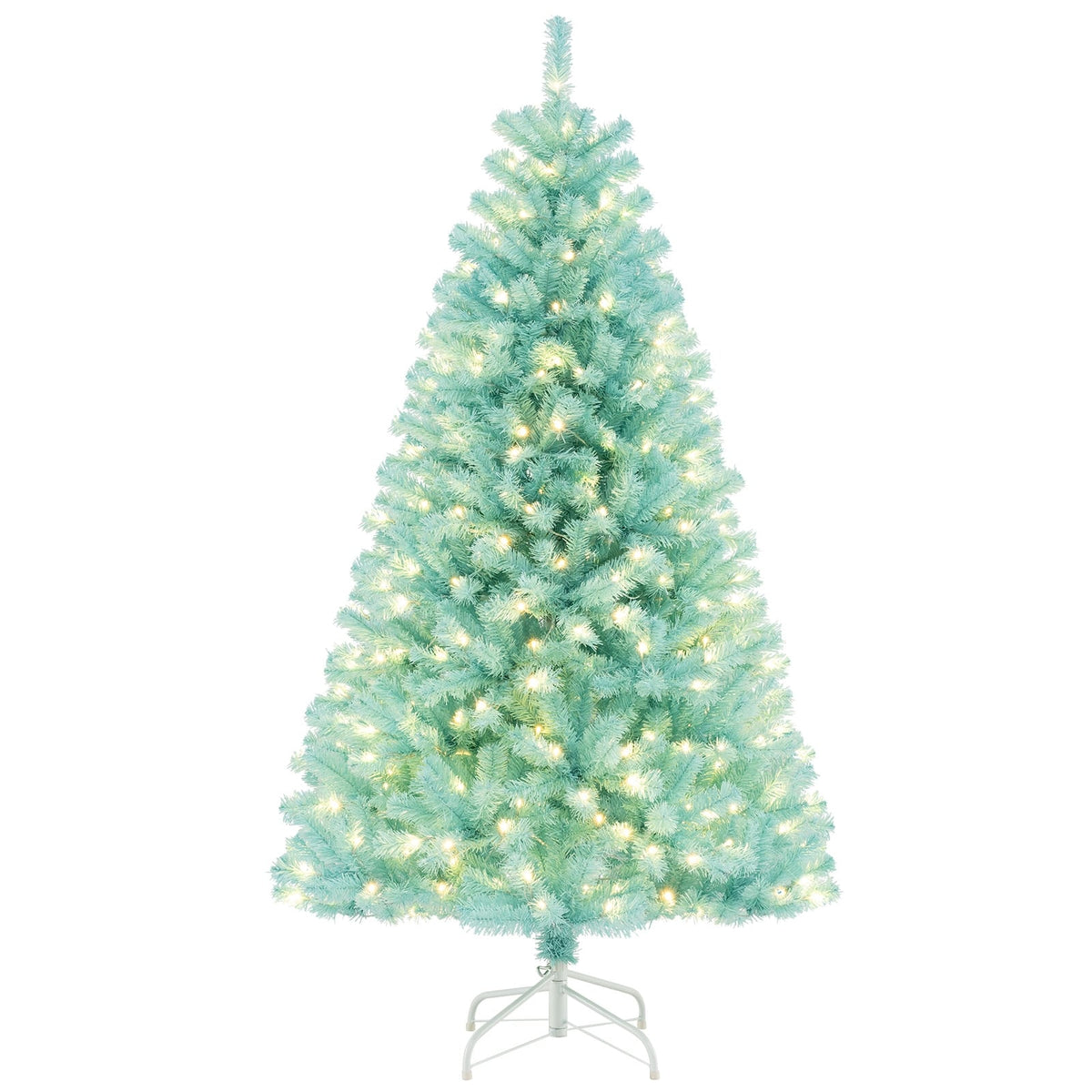 6/7 FT Blue Artificial Christmas Tree with 280/380 Warm White LED Lights and Foldable Metal Stand-6 FT-Christmas Trees-DECOROLALA