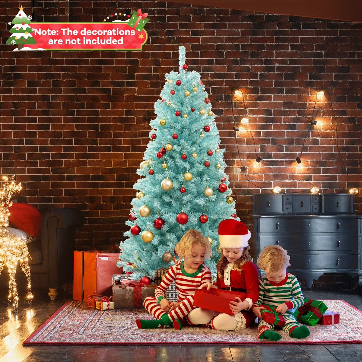 6/7 FT Blue Artificial Christmas Tree with 280/380 Warm White LED Lights and Foldable Metal Stand-6 FT-Christmas Trees-DECOROLALA