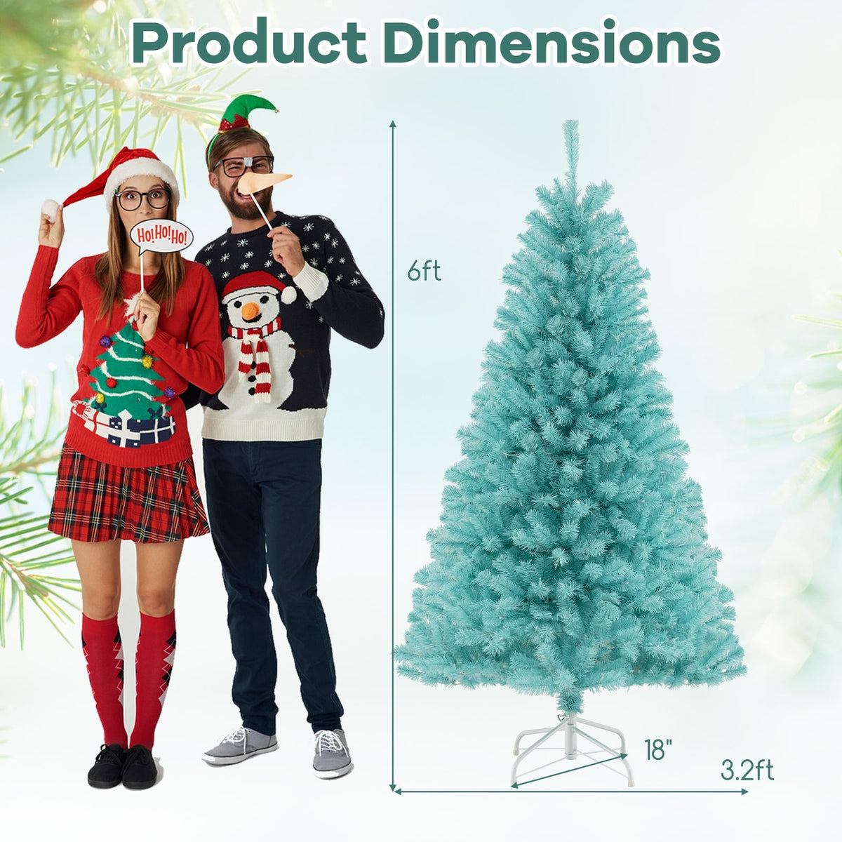6/7 FT Blue Artificial Christmas Tree with 280/380 Warm White LED Lights and Foldable Metal Stand-6 FT-Christmas Trees-DECOROLALA