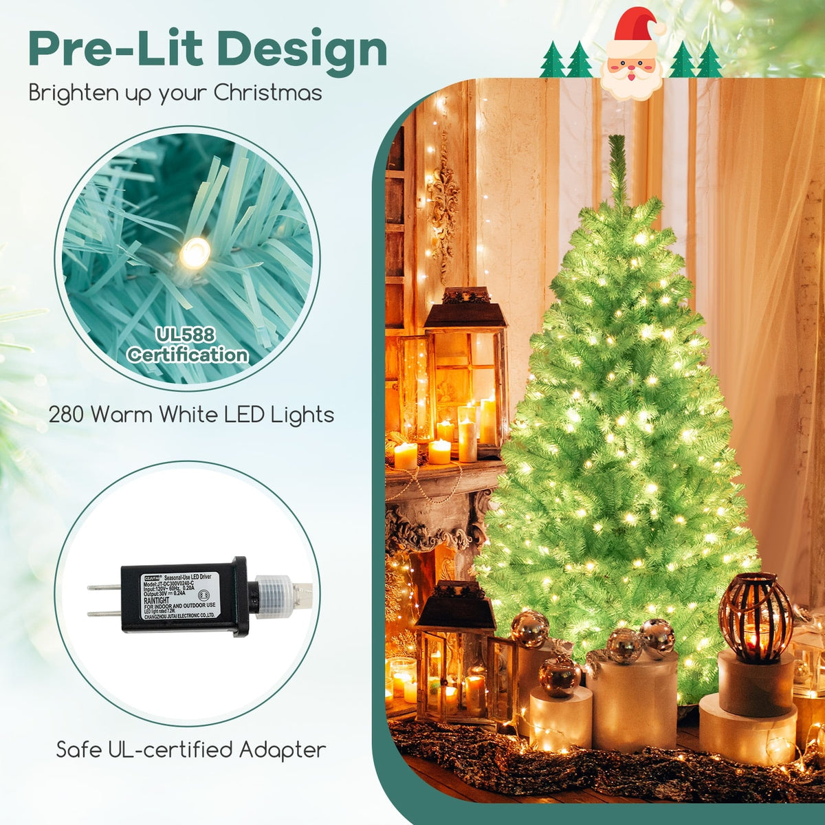 6/7 FT Blue Artificial Christmas Tree with 280/380 Warm White LED Lights and Foldable Metal Stand-6 FT-Christmas Trees-DECOROLALA