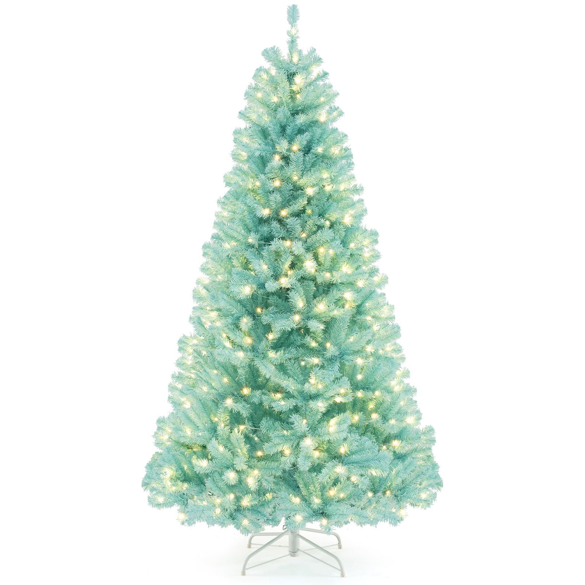6/7 FT Blue Artificial Christmas Tree with 280/380 Warm White LED Lights and Foldable Metal Stand-7 ft-Christmas Trees-DECOROLALA