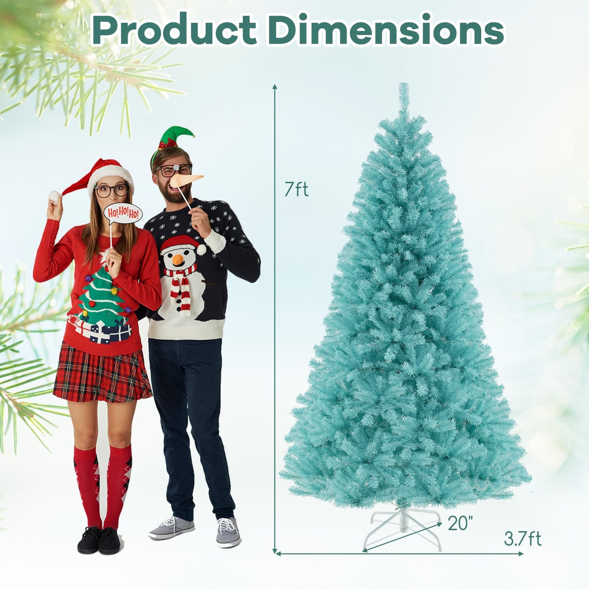 6/7 FT Blue Artificial Christmas Tree with 280/380 Warm White LED Lights and Foldable Metal Stand-7 ft-Christmas Trees-DECOROLALA