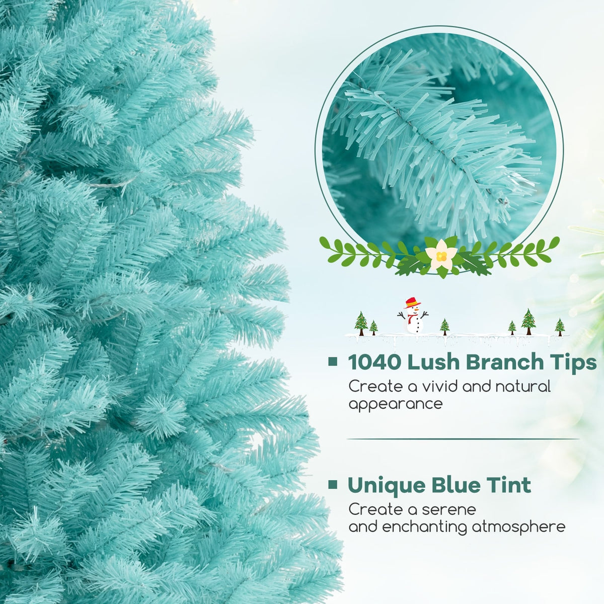 6/7 FT Blue Artificial Christmas Tree with 280/380 Warm White LED Lights and Foldable Metal Stand-7 ft-Christmas Trees-DECOROLALA
