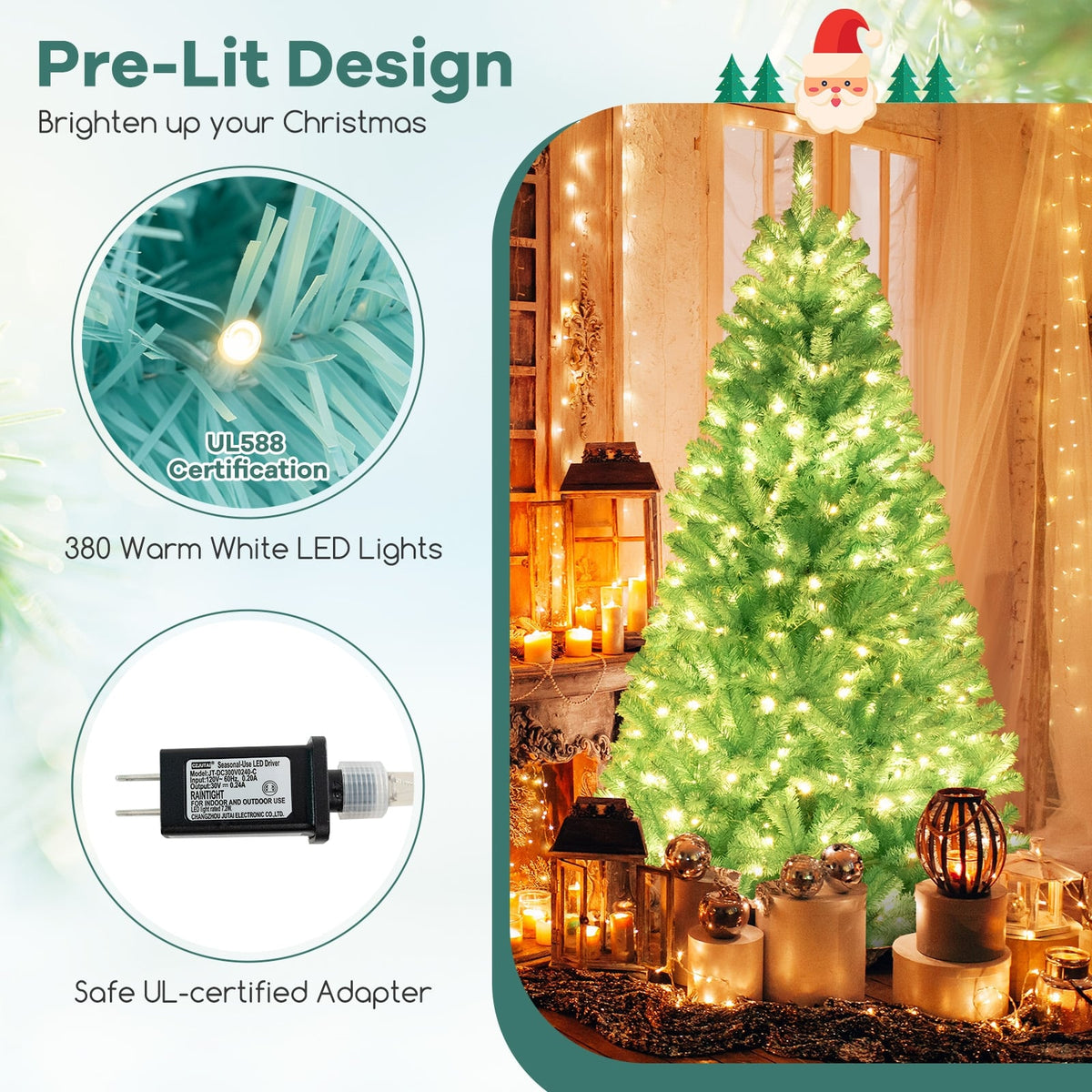 6/7 FT Blue Artificial Christmas Tree with 280/380 Warm White LED Lights and Foldable Metal Stand-7 ft-Christmas Trees-DECOROLALA