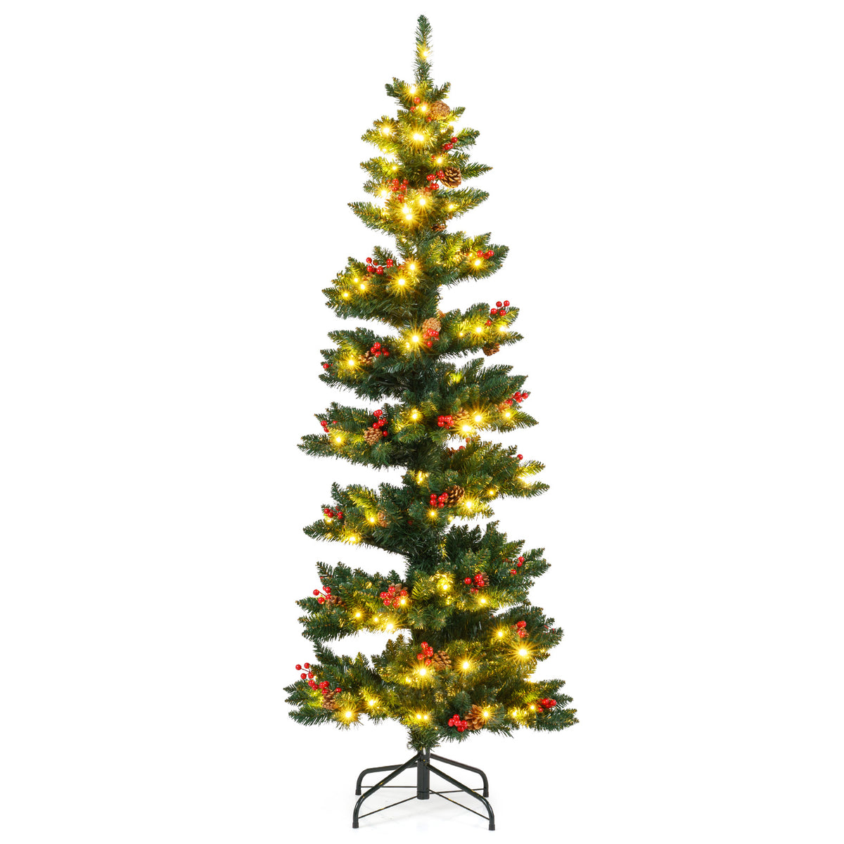 6/7 FT Pre-Lit Artificial Christmas Tree Spiral Holiday Tree with 612/791 Branch Tips and 8 Modes-6 ft-Christmas Trees-DECOROLALA