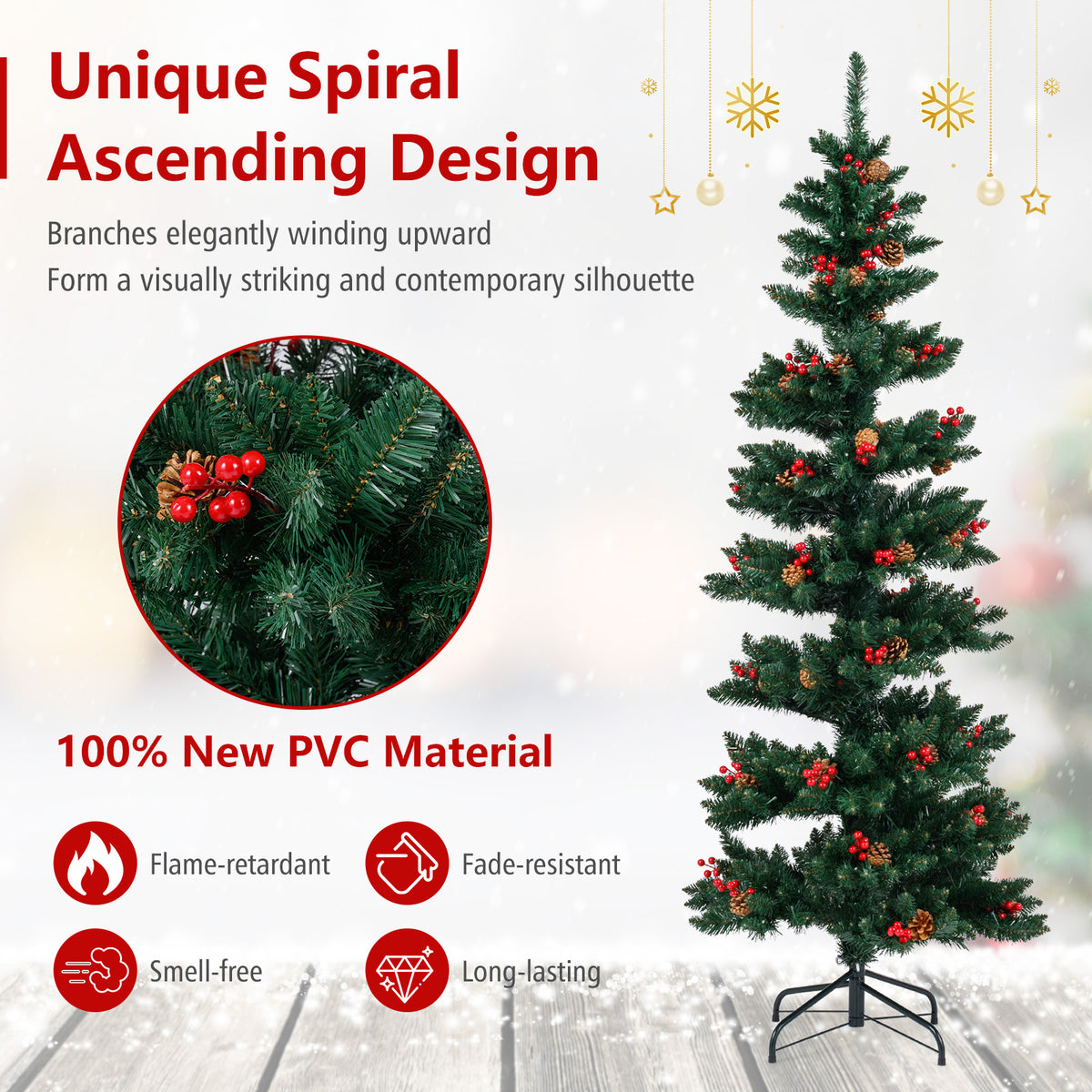 6/7 FT Pre-Lit Artificial Christmas Tree Spiral Holiday Tree with 612/791 Branch Tips and 8 Modes-6 ft-Christmas Trees-DECOROLALA