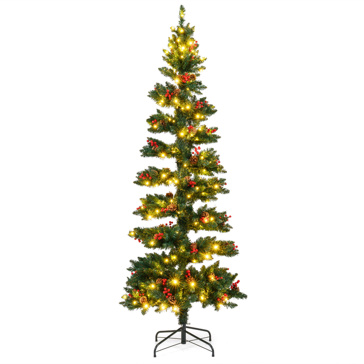 6/7 FT Pre-Lit Artificial Christmas Tree Spiral Holiday Tree with 612/791 Branch Tips and 8 Modes-7 ft-Christmas Trees-DECOROLALA