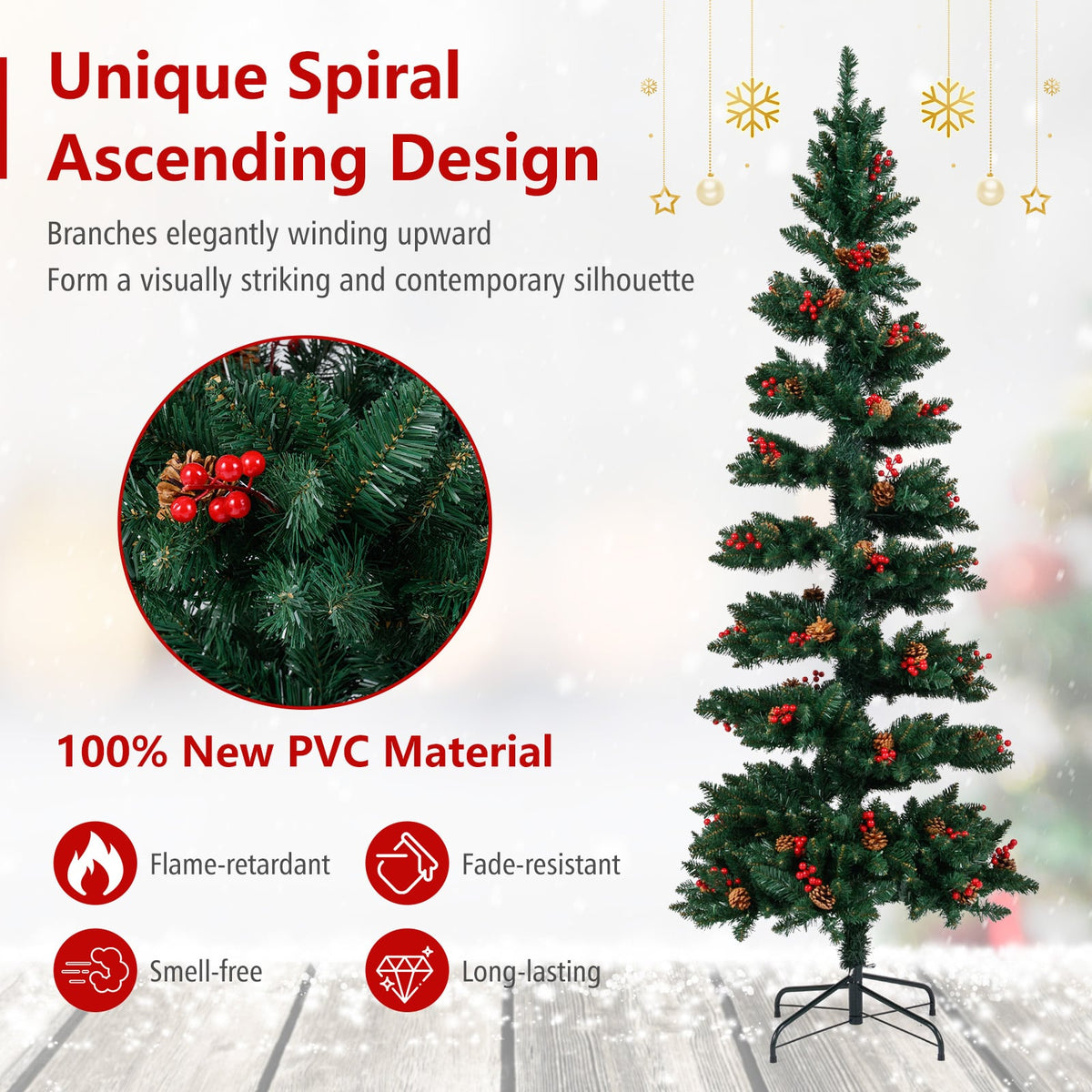6/7 FT Pre-Lit Artificial Christmas Tree Spiral Holiday Tree with 612/791 Branch Tips and 8 Modes-7 ft-Christmas Trees-DECOROLALA