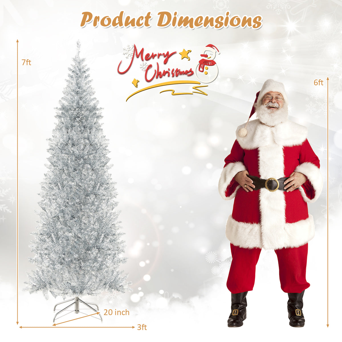 6/7 FT Pre-Lit Artificial Silver Tinsel Xmas Tree with 790 Branch Tips and 300 LED Lights-7 ft-Christmas Trees-DECOROLALA