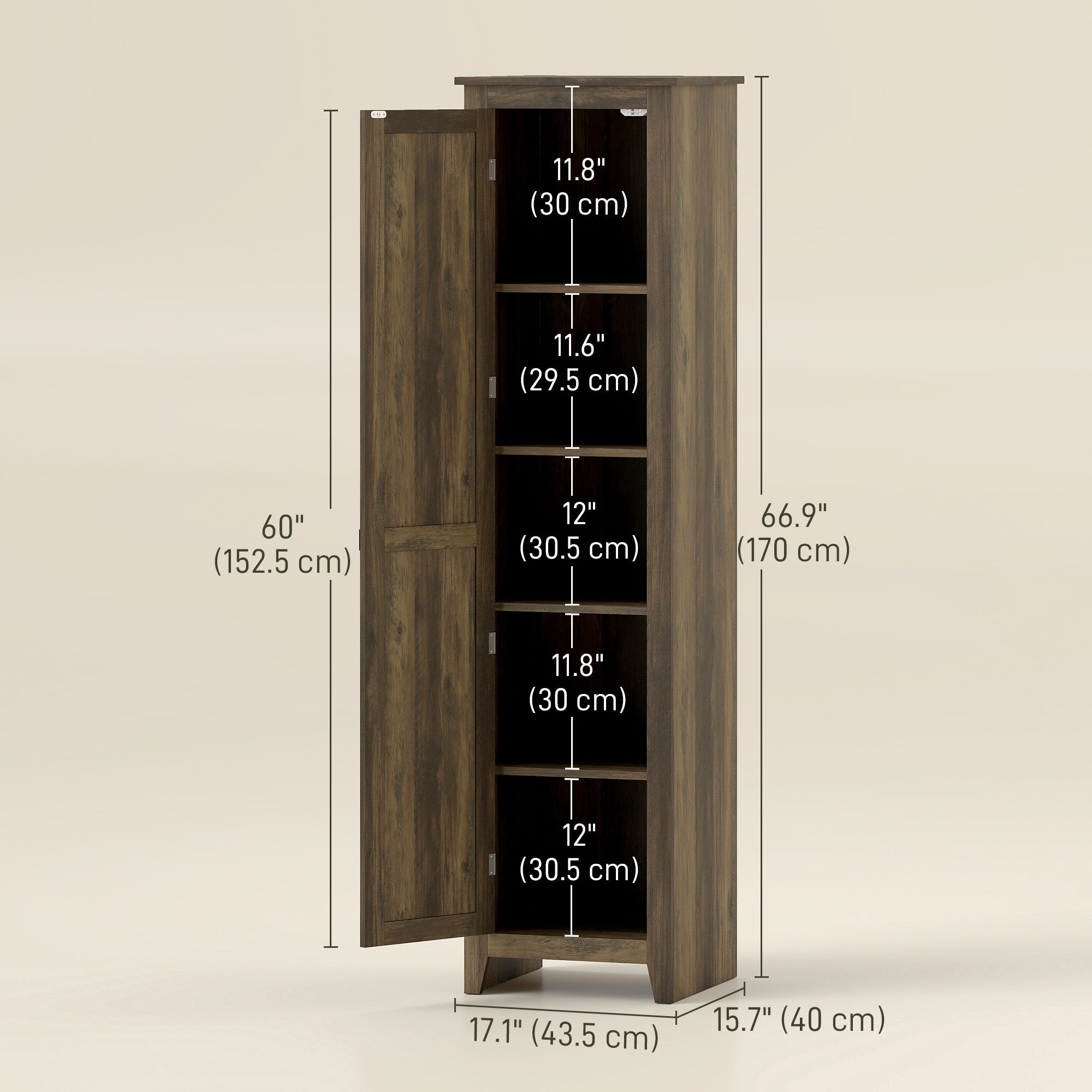 67" Farmhouse Kitchen Pantry Cabinet - Brown Barn Door-Home Furnishings > Storage & Organization > Kitchen Pantry Cabinets-DECOROLALA