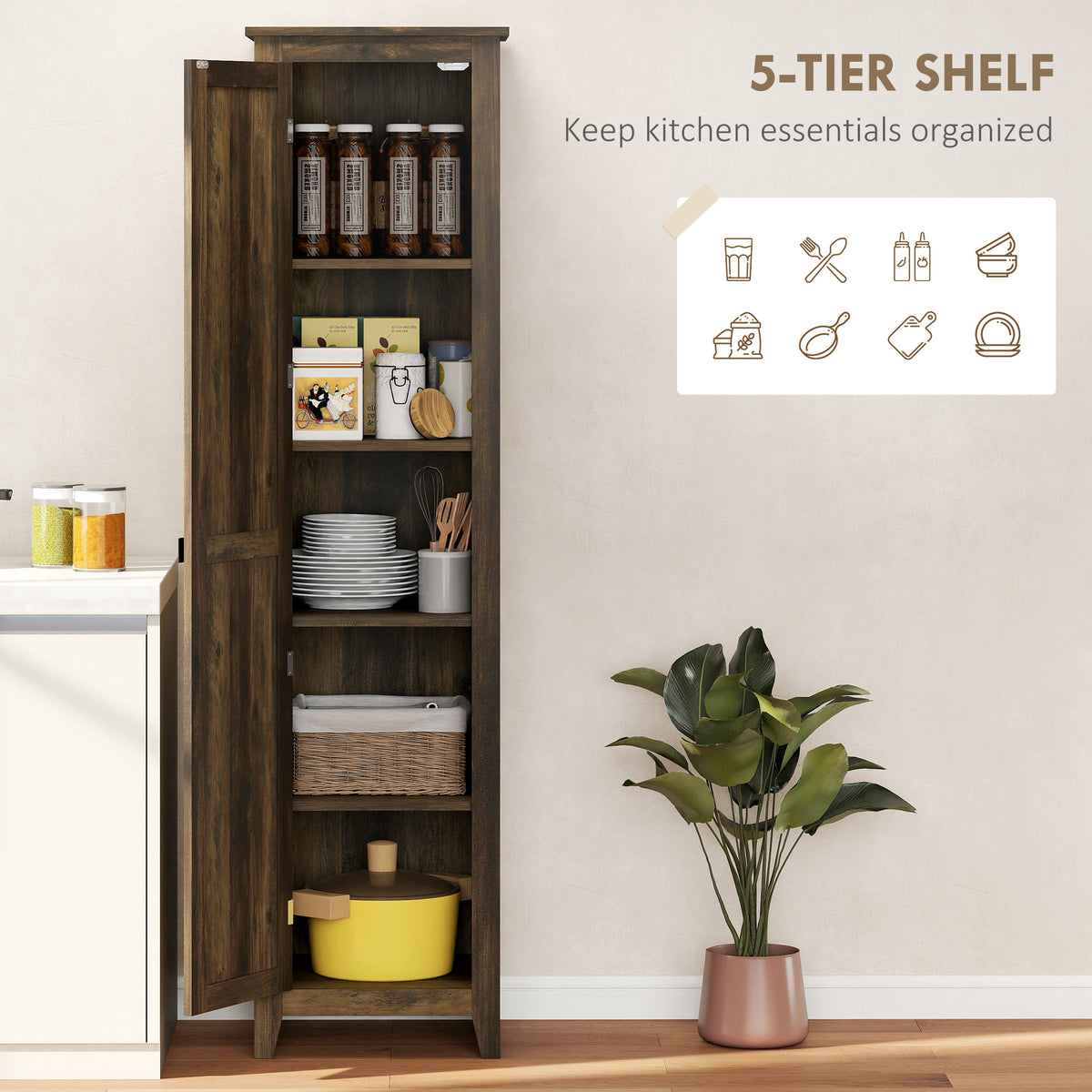 67" Farmhouse Kitchen Pantry Cabinet - Brown Barn Door-Home Furnishings > Storage & Organization > Kitchen Pantry Cabinets-DECOROLALA