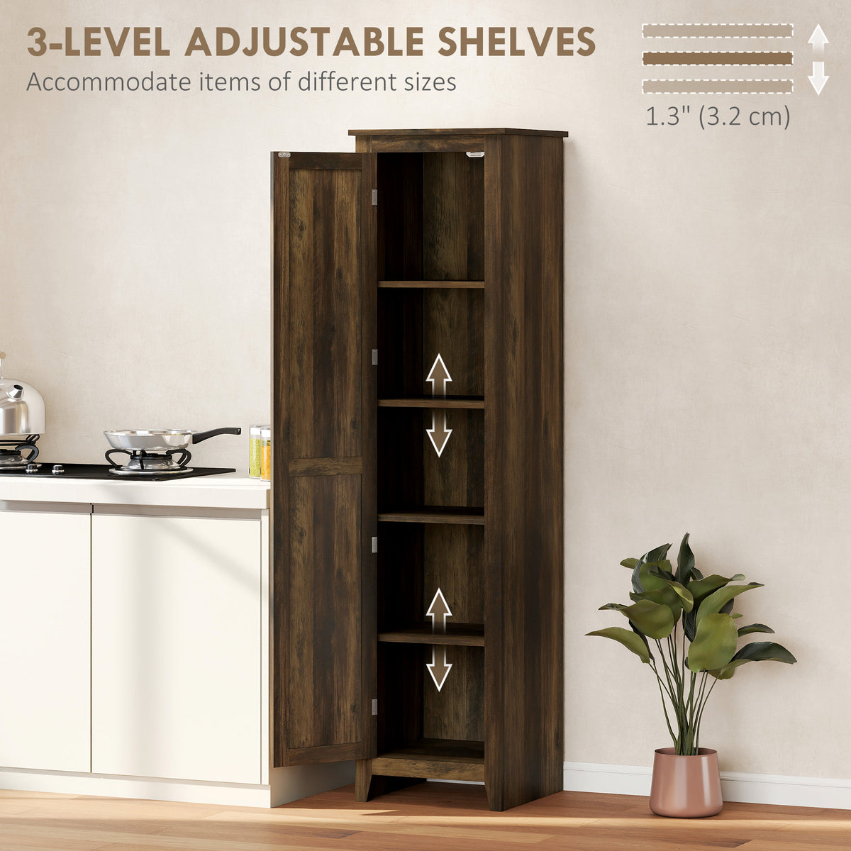 67" Farmhouse Kitchen Pantry Cabinet - Brown Barn Door-Home Furnishings > Storage & Organization > Kitchen Pantry Cabinets-DECOROLALA