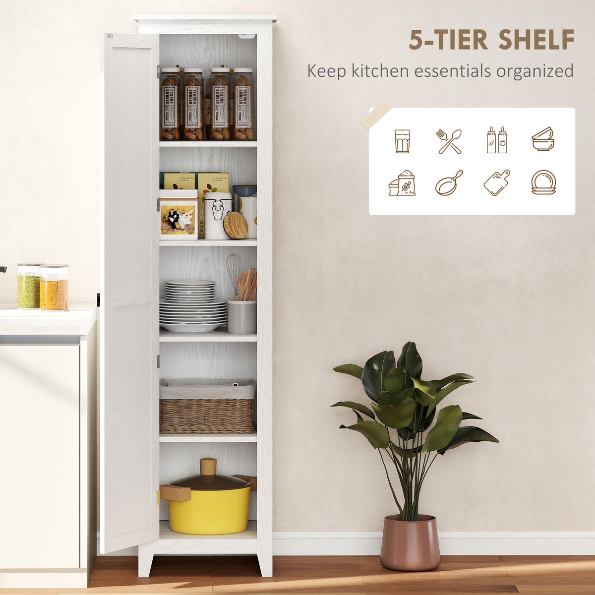 67" Farmhouse Kitchen Pantry Cabinet with Barn Door - White-Home Furnishings > Storage & Organization > Kitchen Pantry Cabinets-DECOROLALA