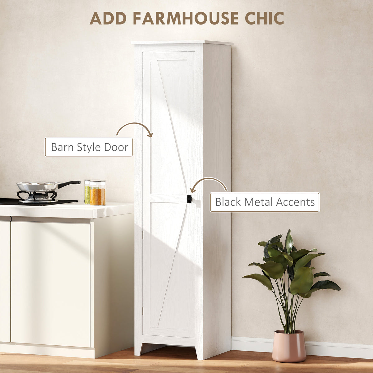 67" Farmhouse Kitchen Pantry Cabinet with Barn Door - White-Home Furnishings > Storage & Organization > Kitchen Pantry Cabinets-DECOROLALA