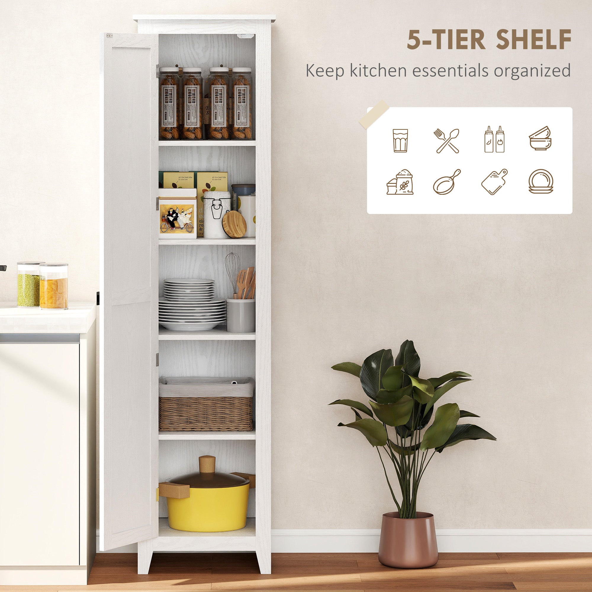 67" Farmhouse Kitchen Pantry Storage Cabinet with Barn Door, Kitchen Pantry Cabinet with Adjustable Shelves, White-Home Furnishings > Storage & Organization > Kitchen Pantry Cabinets-DECOROLALA