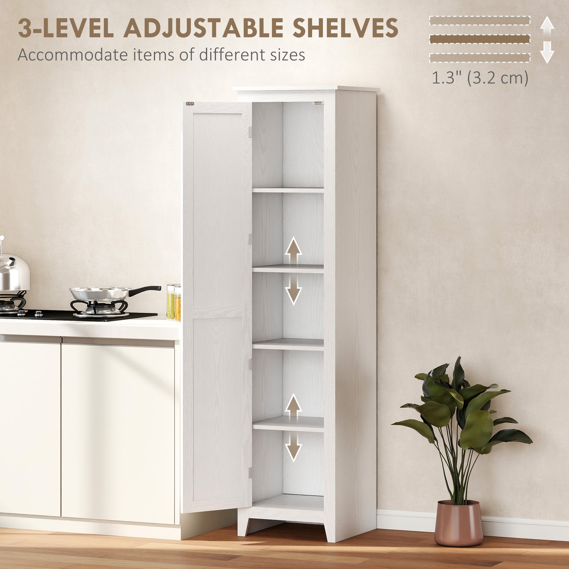 67" Farmhouse Kitchen Pantry Storage Cabinet with Barn Door, Kitchen Pantry Cabinet with Adjustable Shelves, White-Home Furnishings > Storage & Organization > Kitchen Pantry Cabinets-DECOROLALA