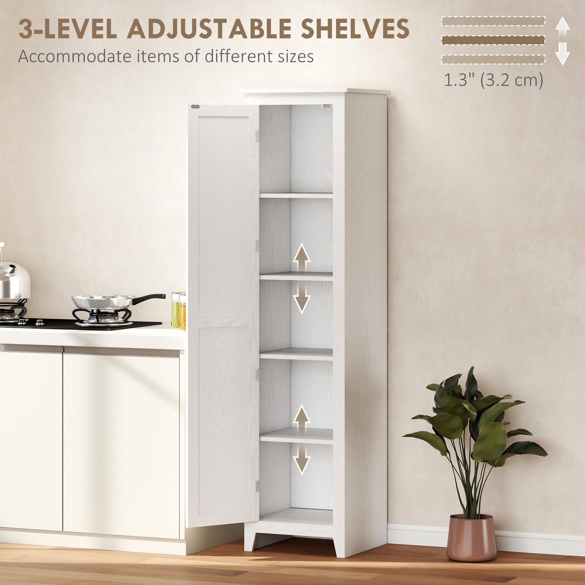 67" Farmhouse Kitchen Pantry Storage Cabinet with Barn Door, Kitchen Pantry Cabinet with Adjustable Shelves, White-Home Furnishings > Storage & Organization > Kitchen Pantry Cabinets-DECOROLALA