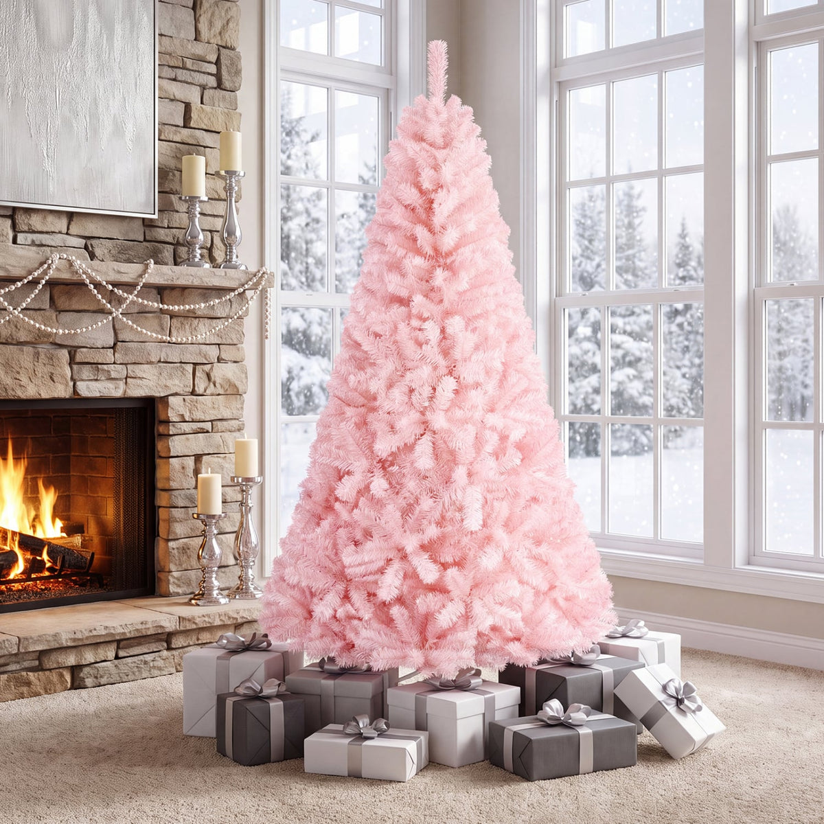 6/7 Feet Artificial Christmas Tree Hinged Full Fir Tree-6 Feet-Christmas Trees-DECOROLALA