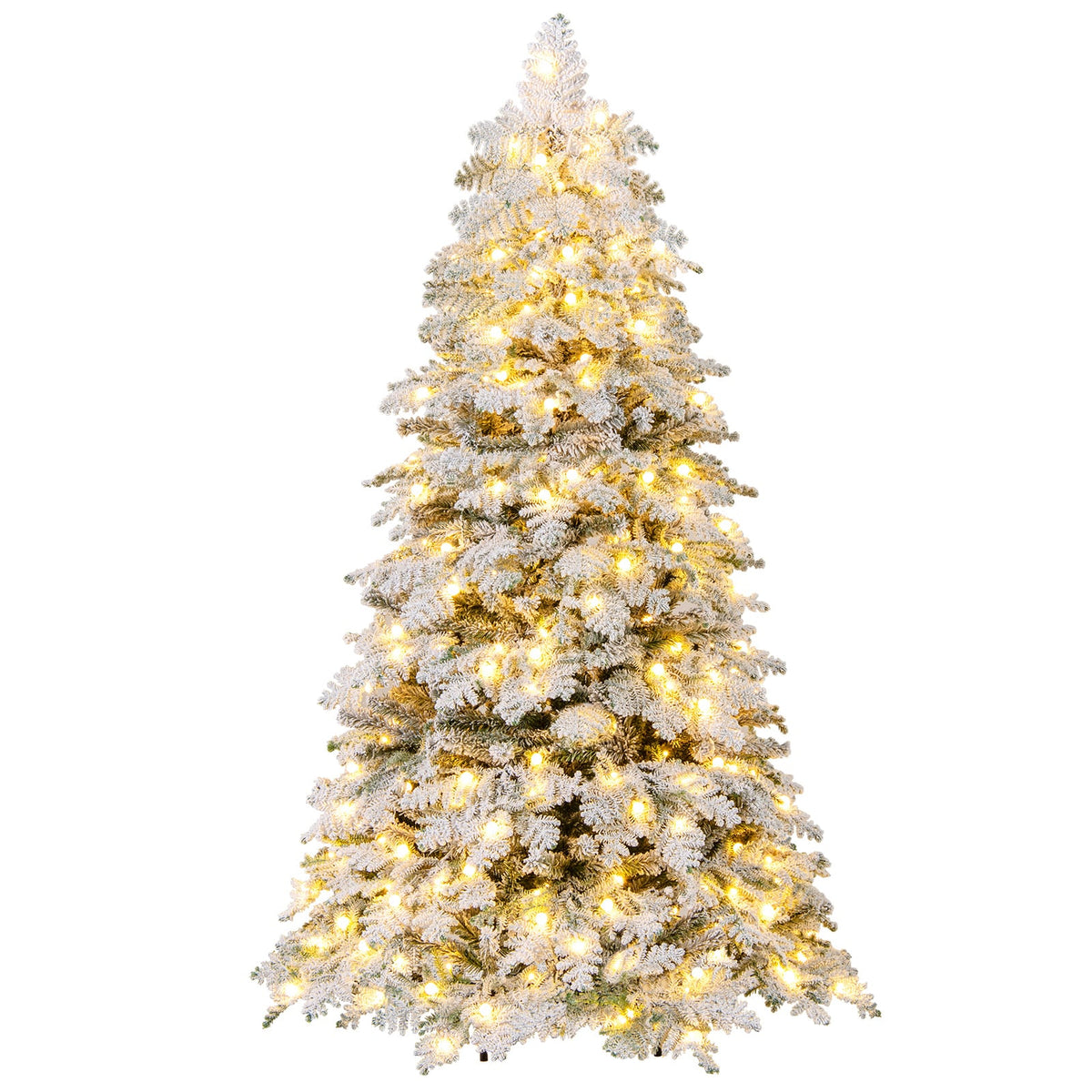 6/7 Feet Artificial Snow-flocked Christmas Tree Pre-lit Hinged Xmas Tree with 130 Twinkle Balls-6 Feet-Christmas Trees-DECOROLALA
