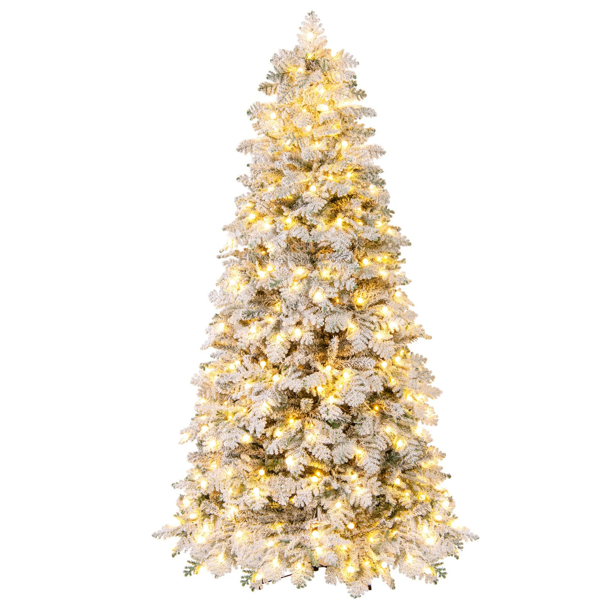 6/7 Feet Artificial Snow-flocked Christmas Tree Pre-lit Hinged Xmas Tree with 130 Twinkle Balls-7 Feet-Christmas Trees-DECOROLALA