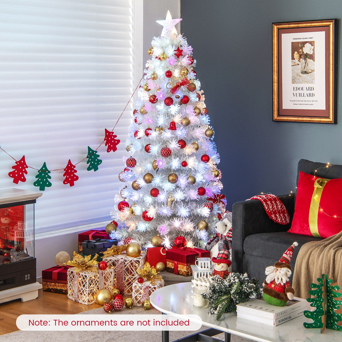 6/7 Feet Pre-Lit Fiber Optic White Snow-Flocked Artificial Christmas Tree-6 ft-Christmas Trees-DECOROLALA