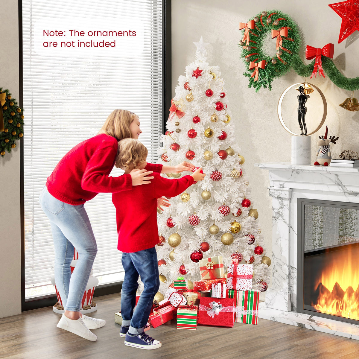 6/7 Feet Pre-Lit Fiber Optic White Snow-Flocked Artificial Christmas Tree-6 ft-Christmas Trees-DECOROLALA