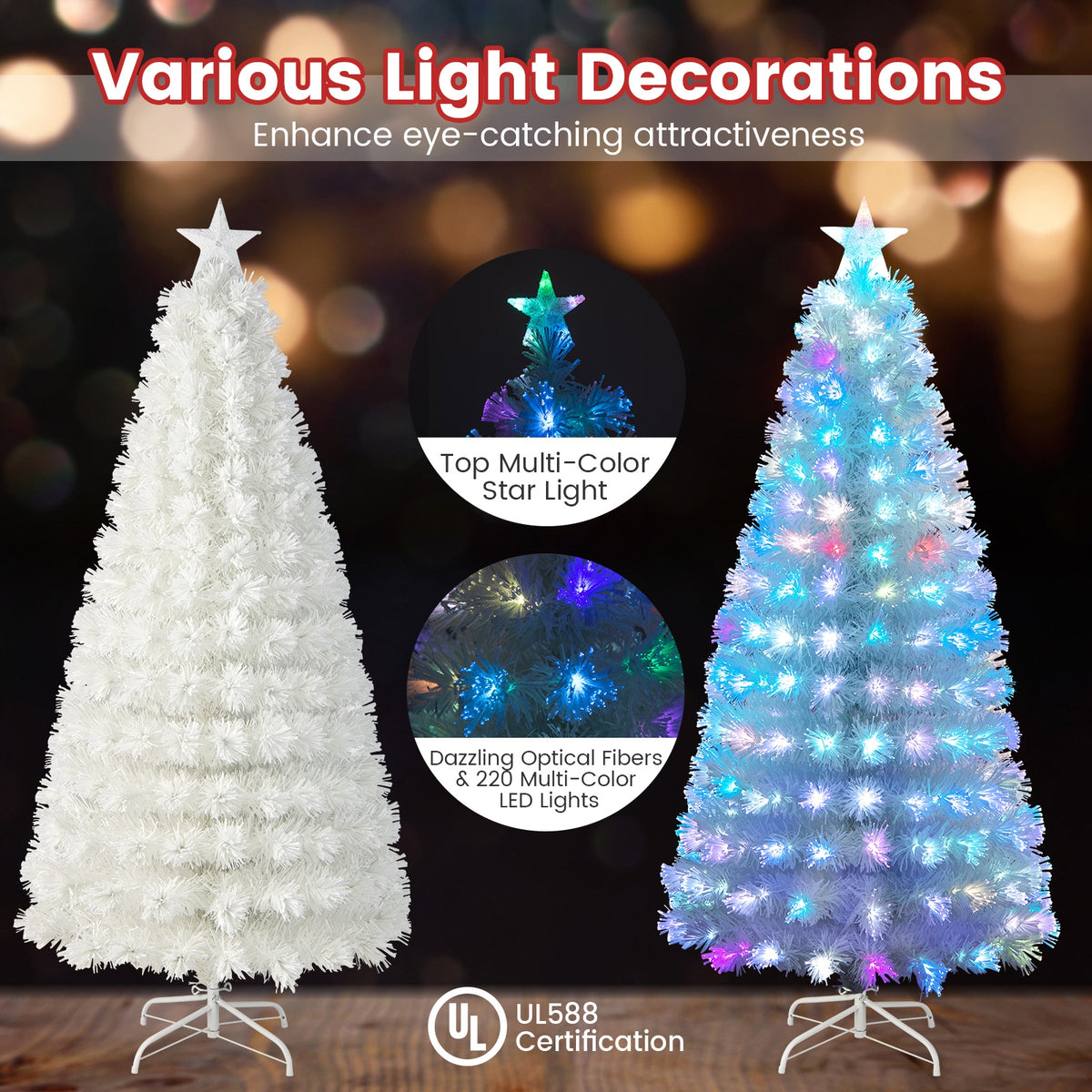 6/7 Feet Pre-Lit Fiber Optic White Snow-Flocked Artificial Christmas Tree-6 ft-Christmas Trees-DECOROLALA