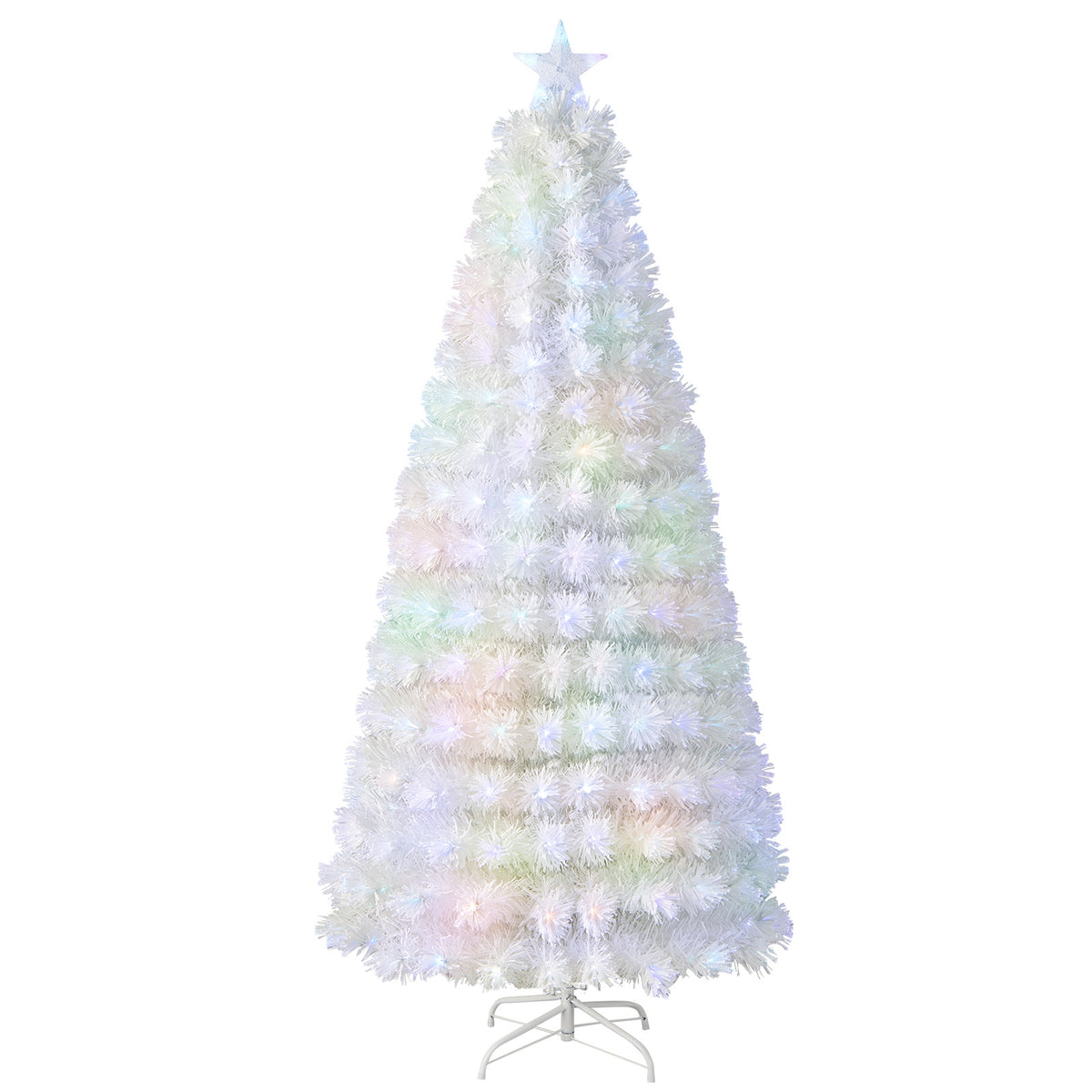 6/7 Feet Pre-Lit Fiber Optic White Snow-Flocked Artificial Christmas Tree-7 ft-Christmas Trees-DECOROLALA