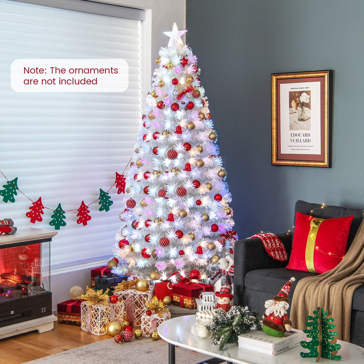 6/7 Feet Pre-Lit Fiber Optic White Snow-Flocked Artificial Christmas Tree-7 ft-Christmas Trees-DECOROLALA