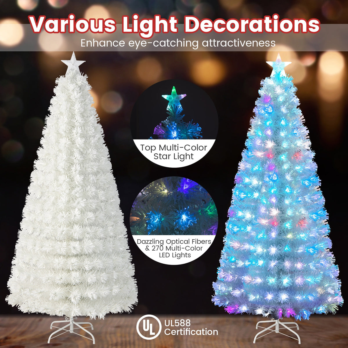6/7 Feet Pre-Lit Fiber Optic White Snow-Flocked Artificial Christmas Tree-7 ft-Christmas Trees-DECOROLALA