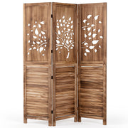 67" Folding Room Divider 3 Panels with Tree Cutout & Louver Design for Room-Rustic Brown-Room Dividers-DECOROLALA
