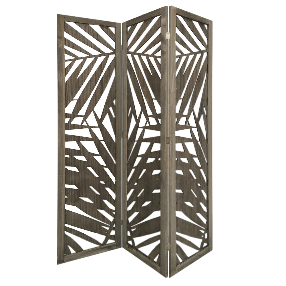 67" Gray Solid WoodFolding Three Panel Screen Room Divider-Room Dividers-DECOROLALA