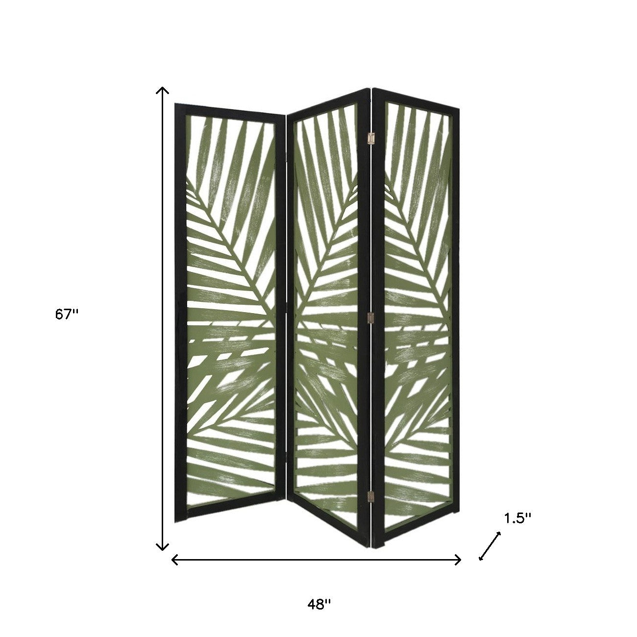67" Green Solid WoodFolding Three Panel Screen Room Divider-Room Dividers-DECOROLALA