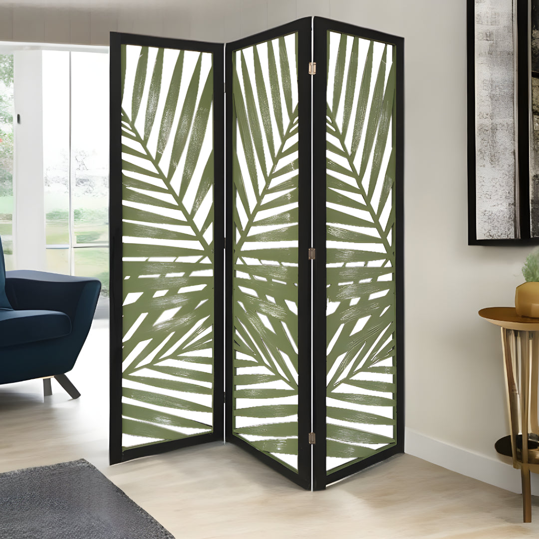67" Green Solid WoodFolding Three Panel Screen Room Divider-Room Dividers-DECOROLALA