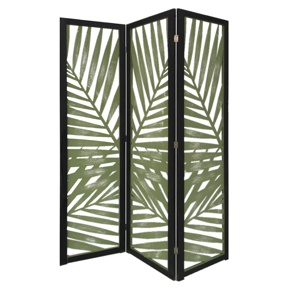 67" Green Solid WoodFolding Three Panel Screen Room Divider-Room Dividers-DECOROLALA