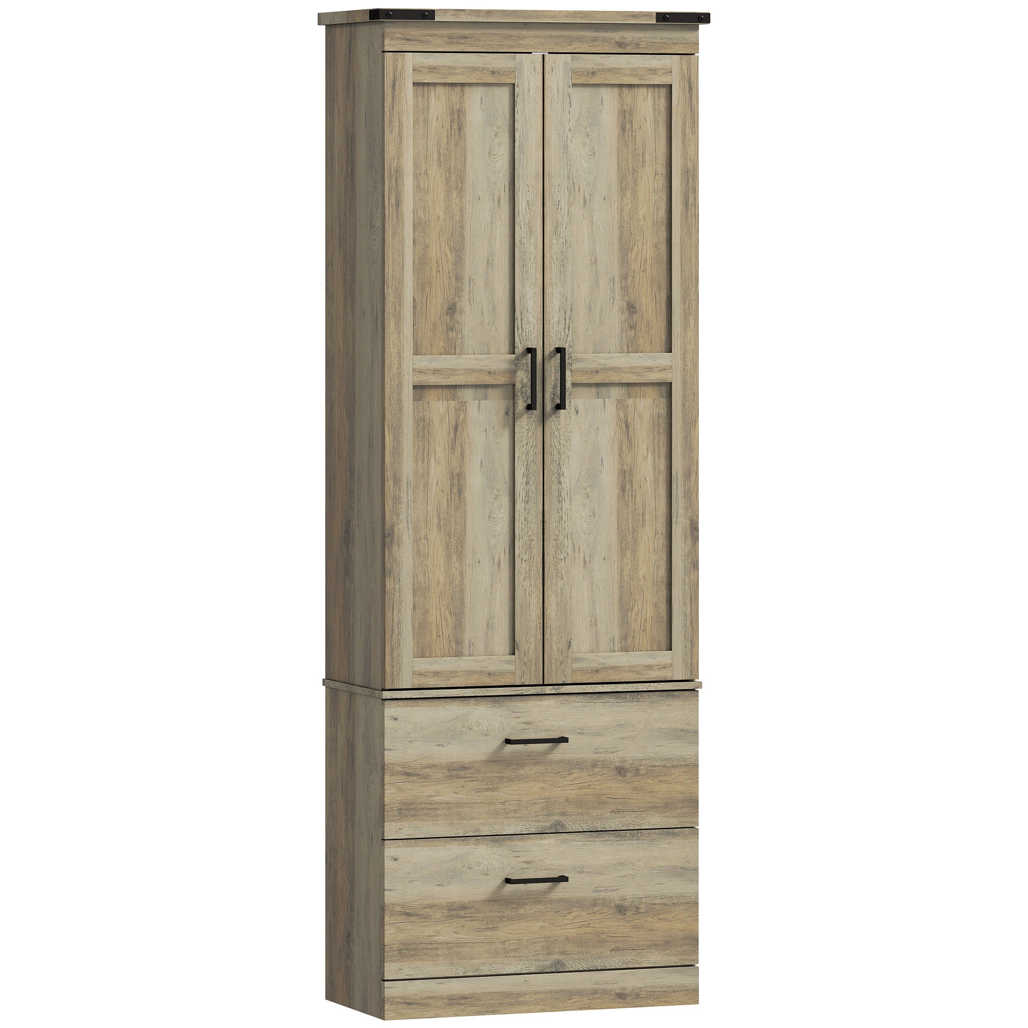 67" Kitchen Pantry Cabinet with Doors, Drawers, Shelves - Light Ivory-DECOROLALA