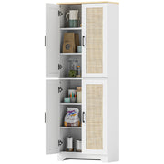 67" Kitchen Pantry with 4 Rattan Doors, Adjustable Shelves, White-DECOROLALA