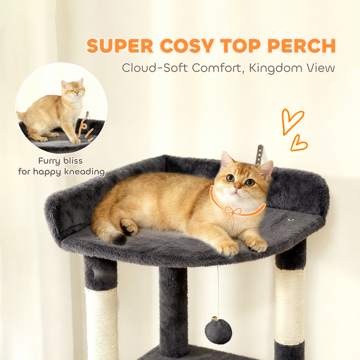67" Large Cat Tree with Tunnel, 2 Condos & Hammock - Dark Grey-Cats-DECOROLALA