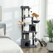67" Large Cat Tree with Tunnel, 2 Condos & Hammock - Dark Grey-Cats-DECOROLALA