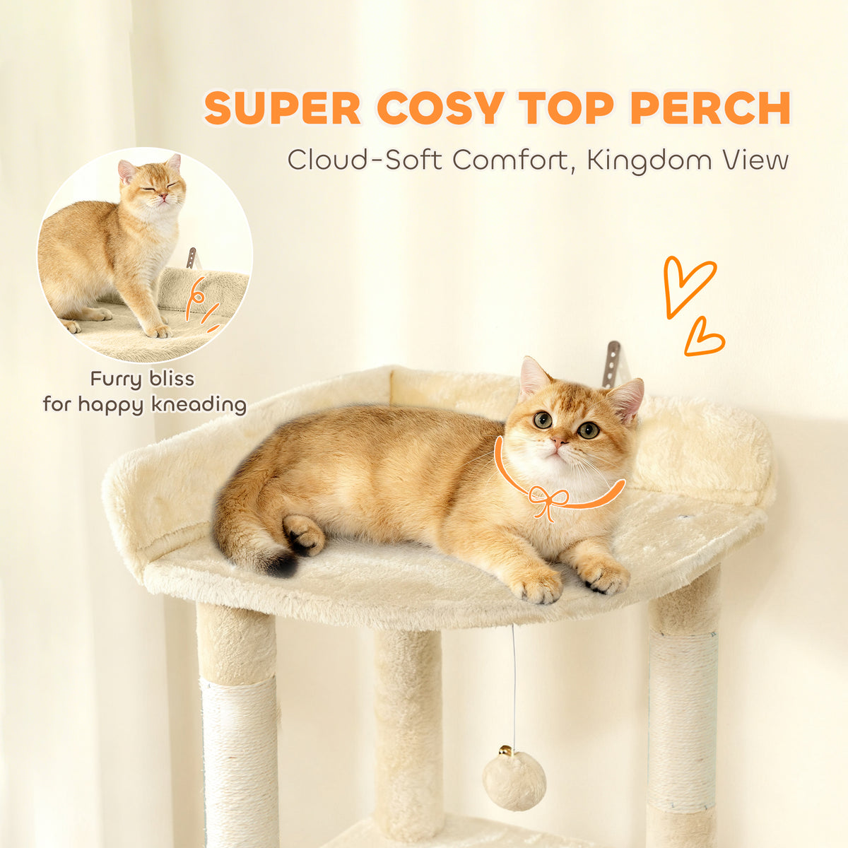 67" Large Cat Tree with Tunnel, 2 Condos and Hammock - Beige-Cats-DECOROLALA
