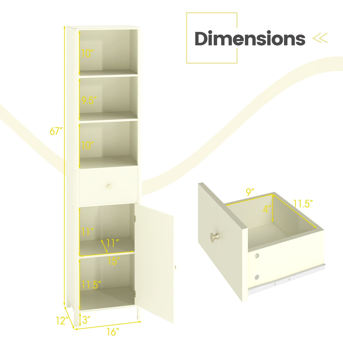 67" Narrow Tall Bathroom Cabinet with Fluted Door - Beige-Floor Cabinets-DECOROLALA