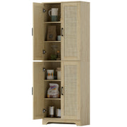 67" Oak Kitchen Pantry with 4 Rattan Doors, Adjustable Shelves-DECOROLALA
